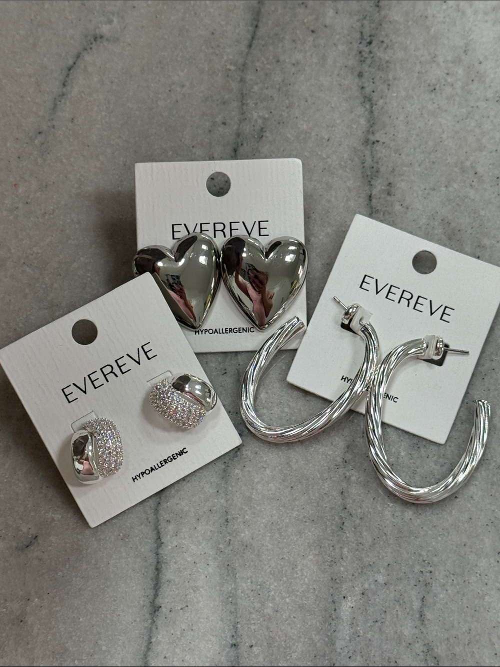 Evereve Silver Puff Heart, Twisted Hoop & Crystal Stud Earring Set